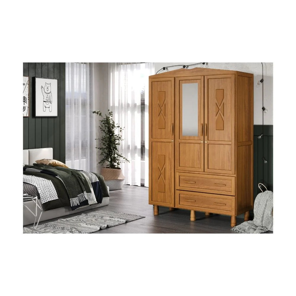 Ropero de 4 Puertas con Espejo y 2 Cajones