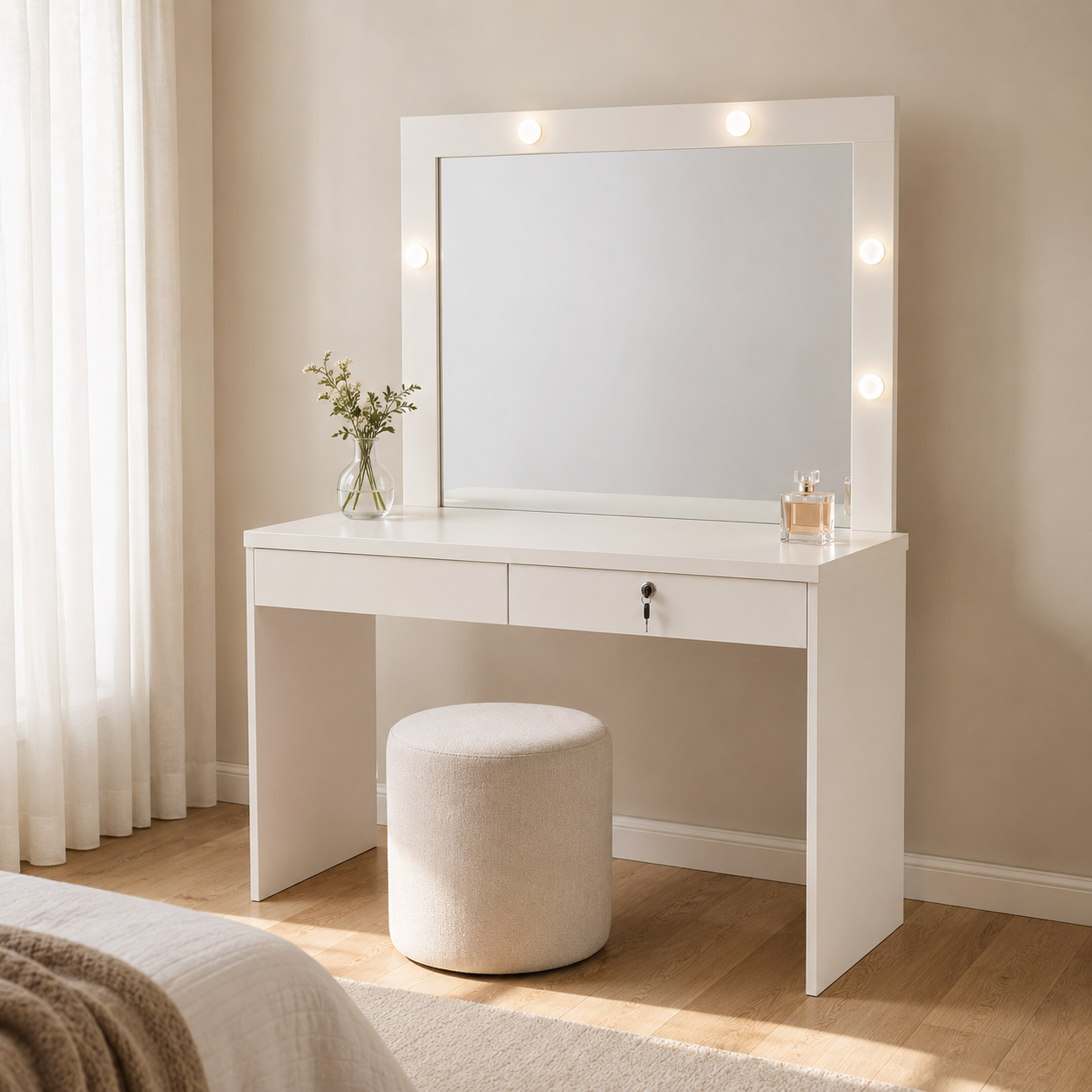 Tocador con Espejo LED y Cajón con Llave
