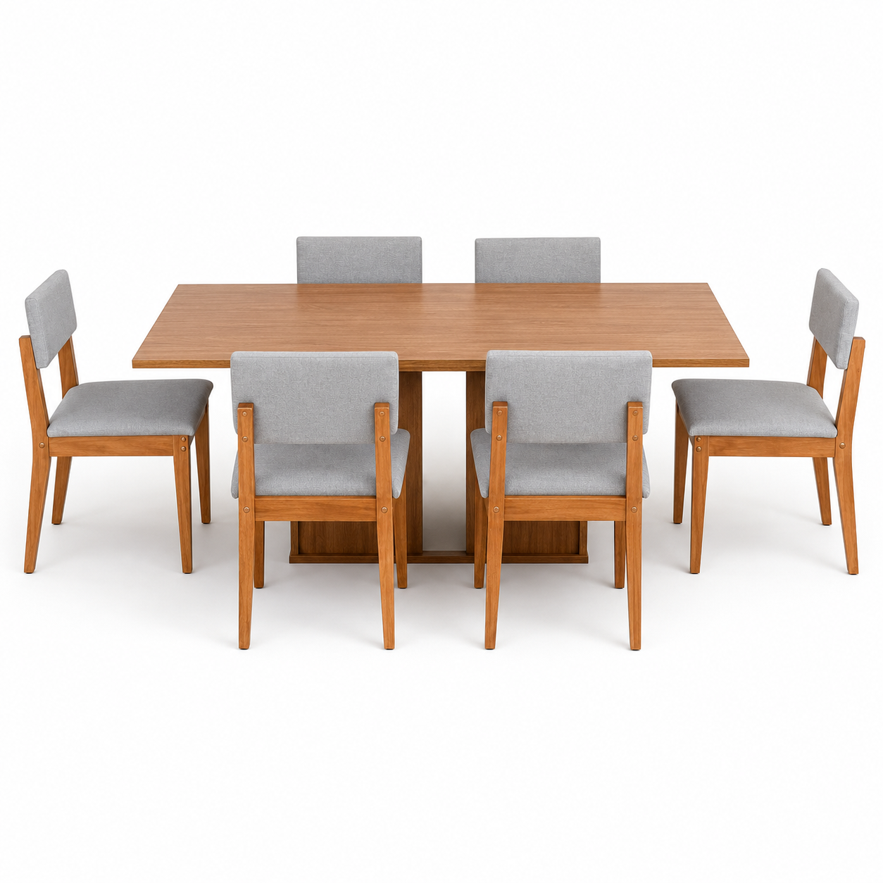 Juego de Comedor Moderno de 6 Sillas Tapizadas – Mesa Acabado Madera Natural