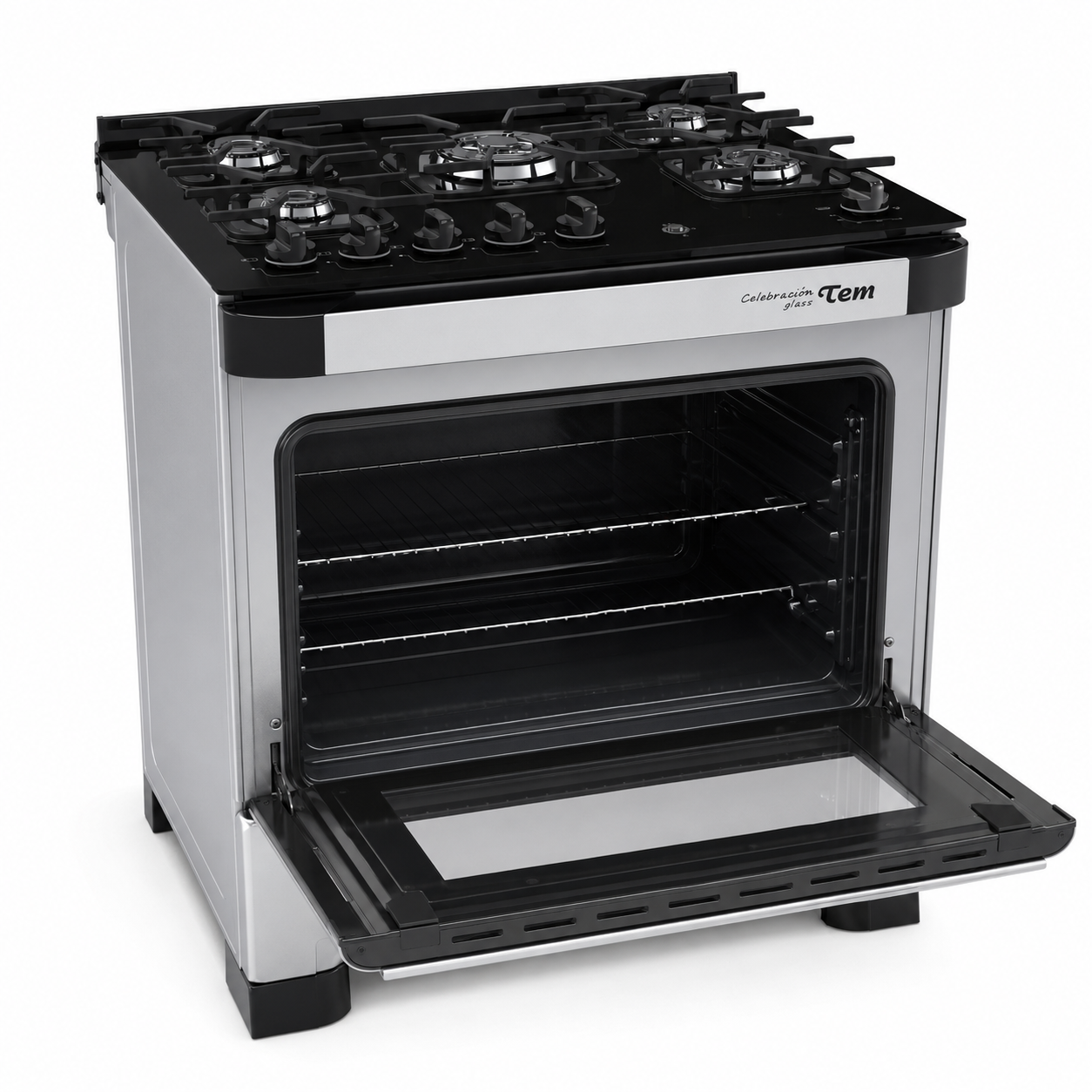 Cocina a Gas TEM Celebration Glass 5 Hornallas Acero Inoxidable
