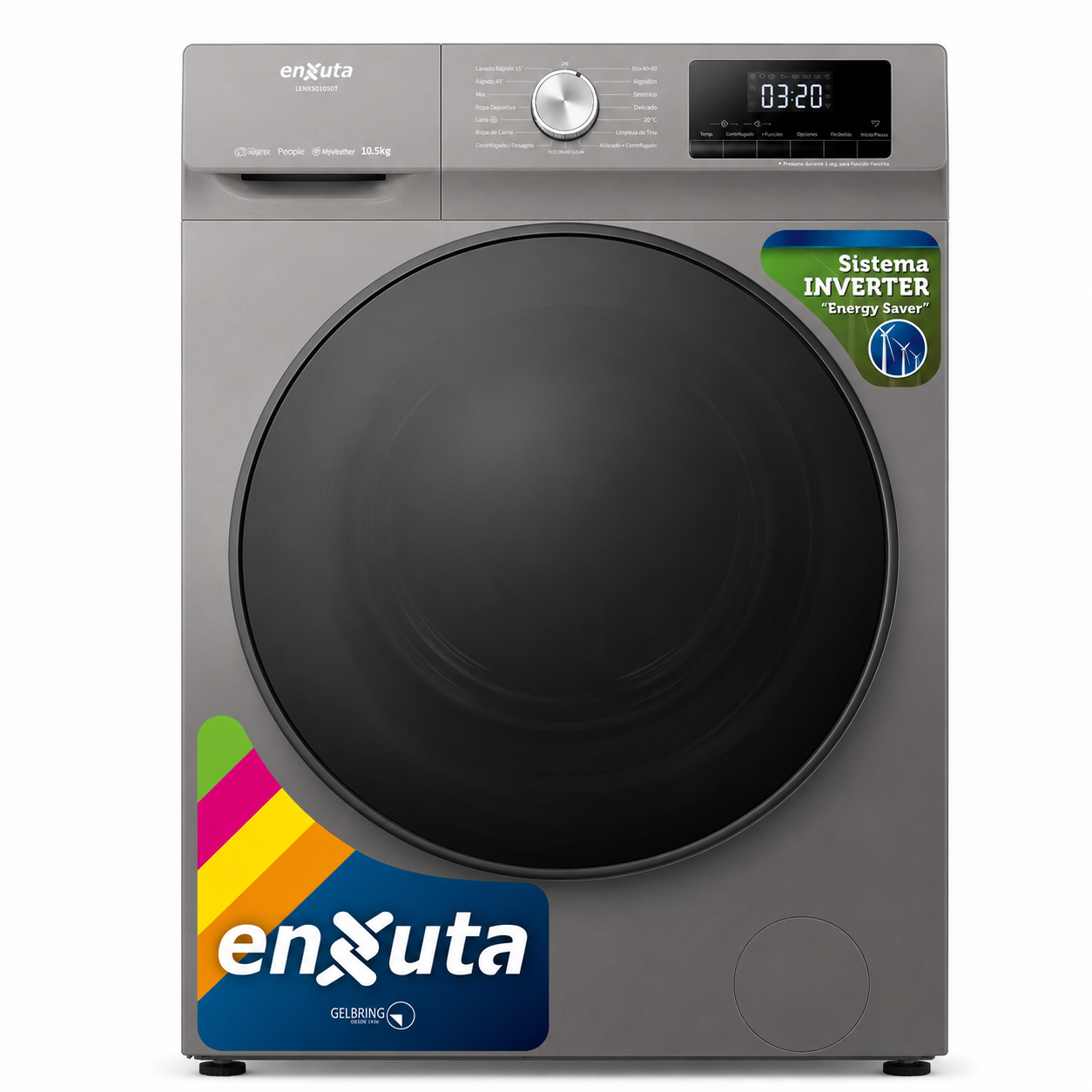 Lavarropas Enxuta Smart Inverter 10,5 kg Carga Frontal Titanio – LENXS01050T