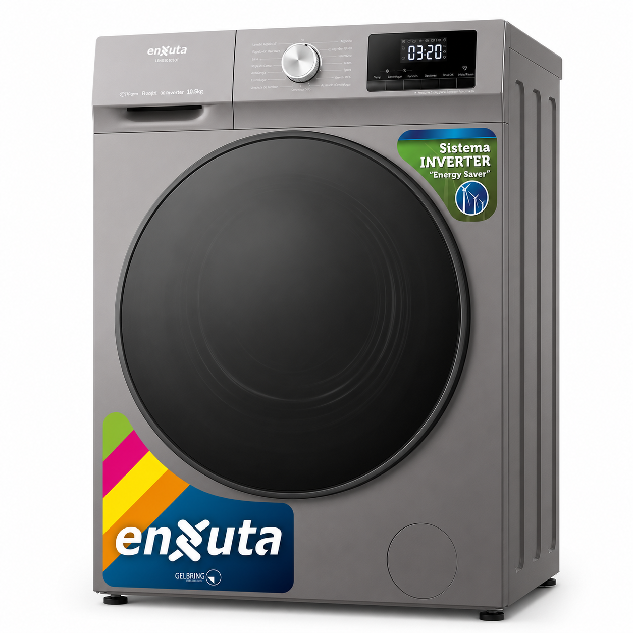 Lavarropas Enxuta Smart Inverter 10,5 kg Carga Frontal Titanio – LENXS01050T