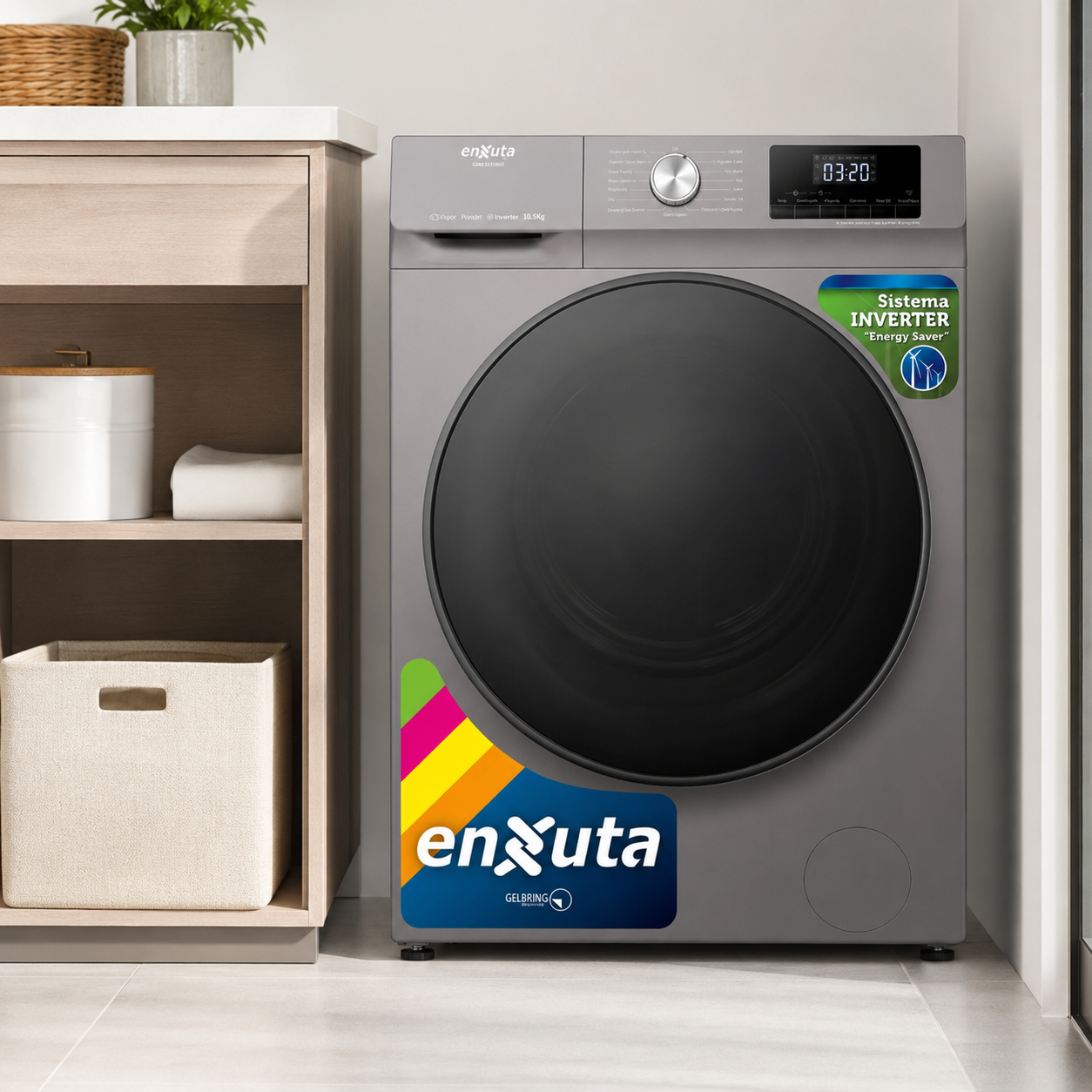 Lavarropas Enxuta Smart Inverter 10,5 kg Carga Frontal Titanio – LENXS01050T