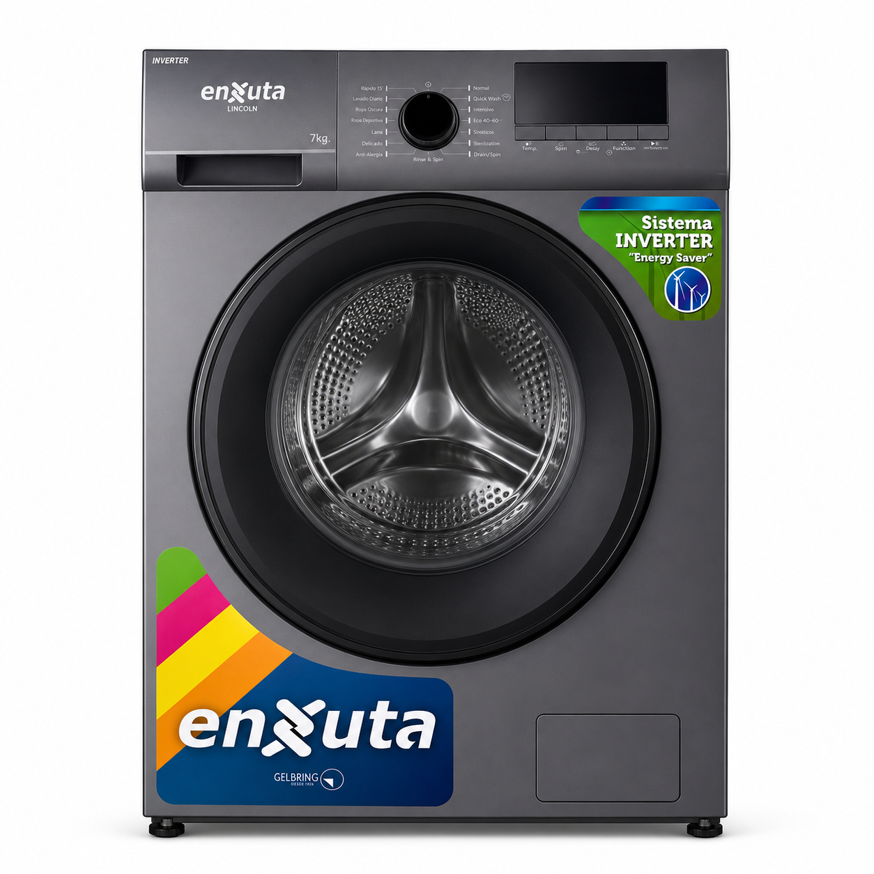 Lavarropas Enxuta Inverter 7 kg Carga Frontal Titanio – LENX770T