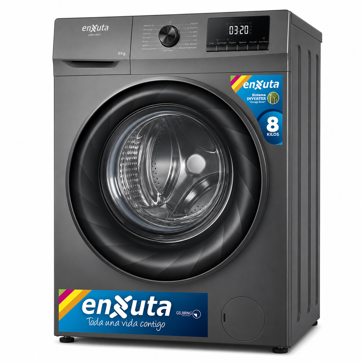 Lavarropas Enxuta Inverter 8 kg Carga Frontal Titanio – LENX1685T