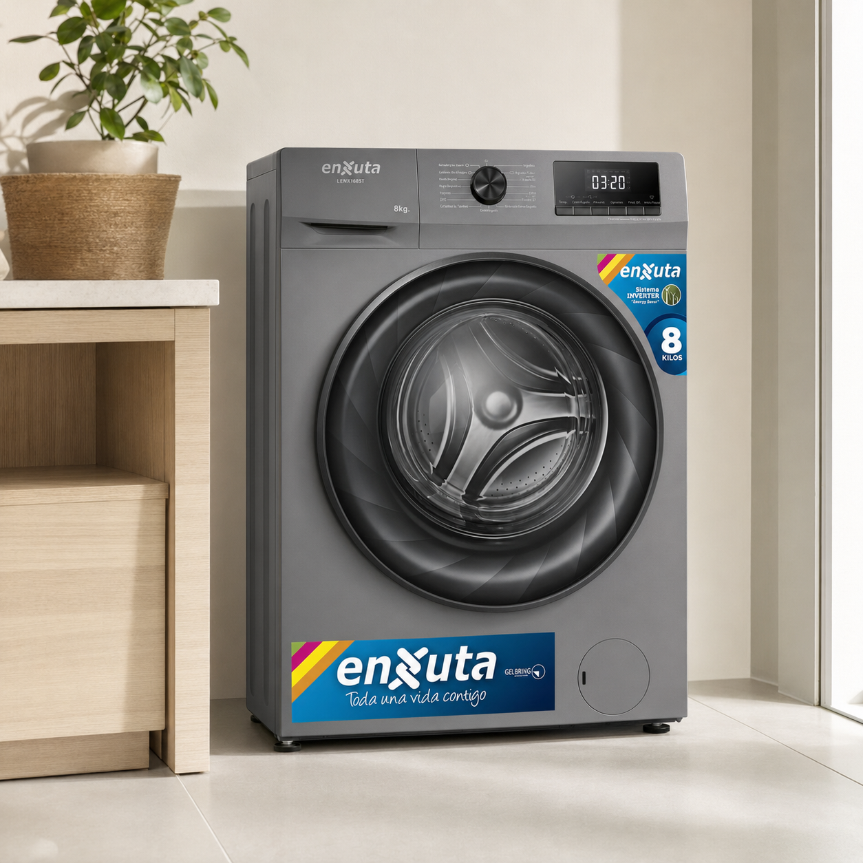Lavarropas Enxuta Inverter 8 kg Carga Frontal Titanio – LENX1685T