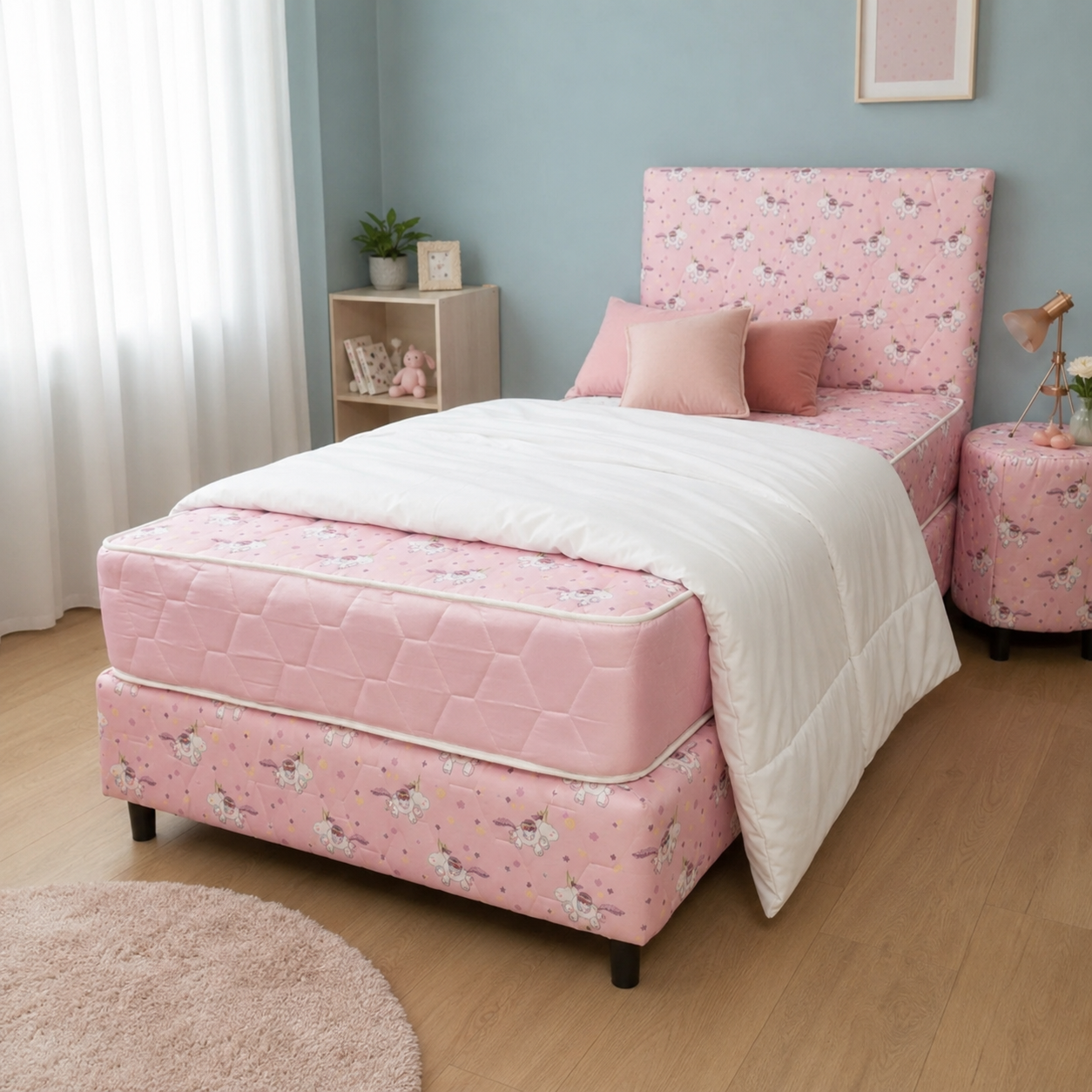 Sommier Y Colchon Infantil Rosado