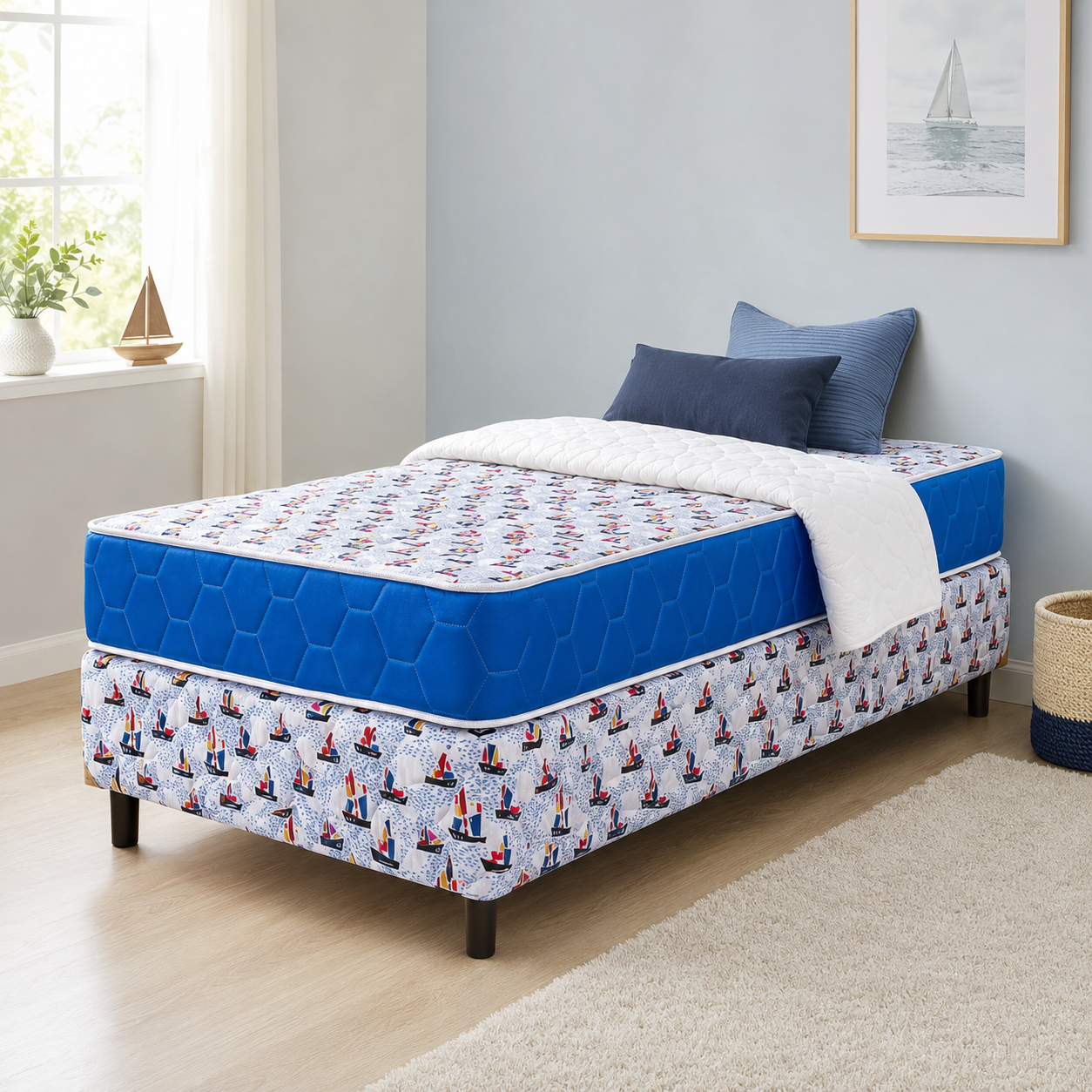 Sommier Y Colchon Infantil Rosado Azul