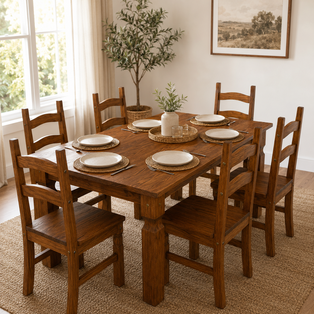 Juego de Comedor Línea Marrueco con Mesa y 6 Sillas de Madera