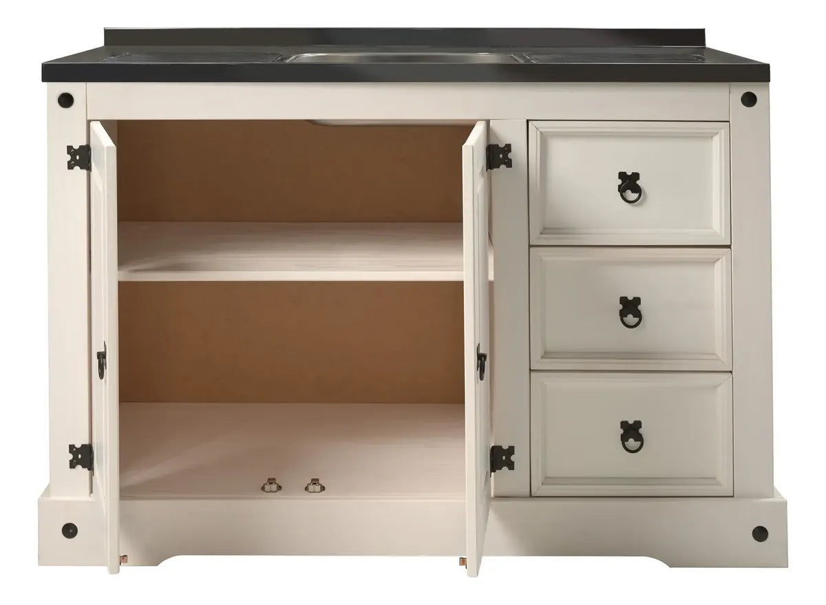 Bajo Mesada 120 cm con Pileta de Acero Inoxidable – 3 Cajones y 2 Puertas Estilo Colonial