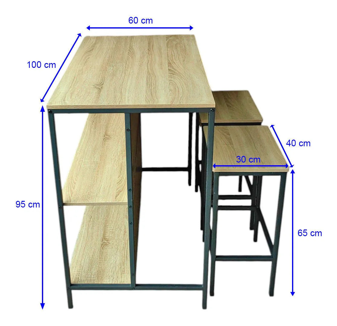 Barra Mesa Desayunador C/2 Butacas Hierro Y Mdf Berlina Home