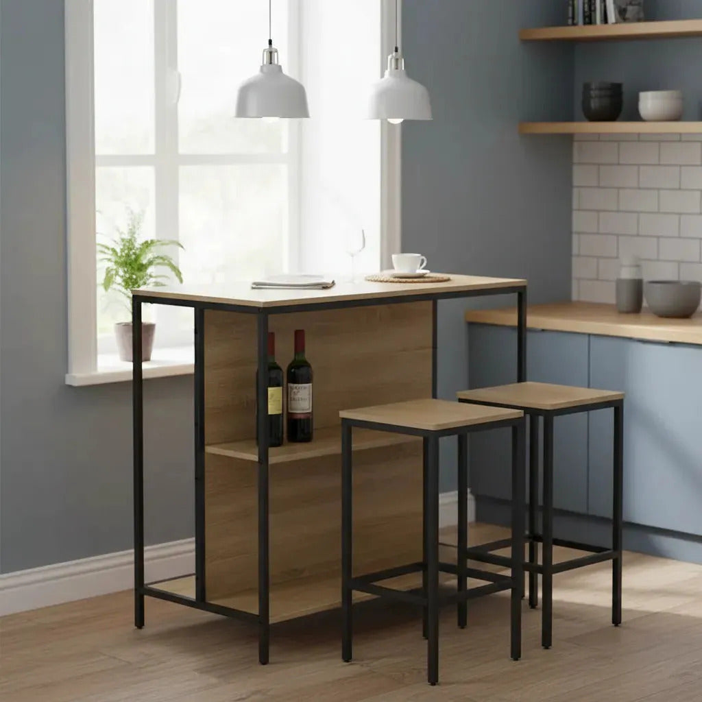 Barra Mesa Desayunador C/2 Butacas Hierro Y Mdf Berlina Home