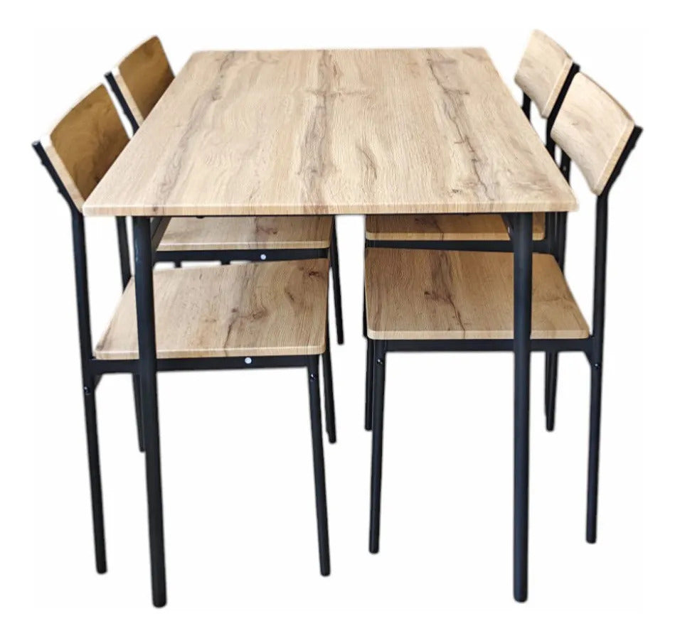 Juego Comedor Mesa C/4 Sillas Hierro Y Madera