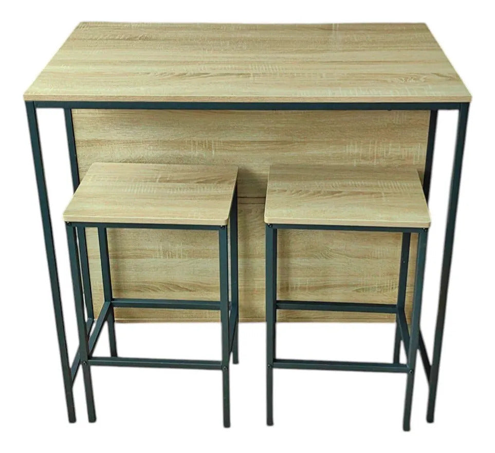 Barra Mesa Desayunador C/2 Butacas Hierro Y Mdf Berlina Home