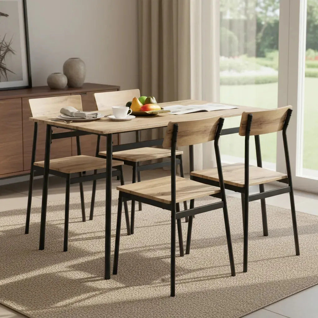 Juego Comedor Mesa C/4 Sillas Hierro Y Madera