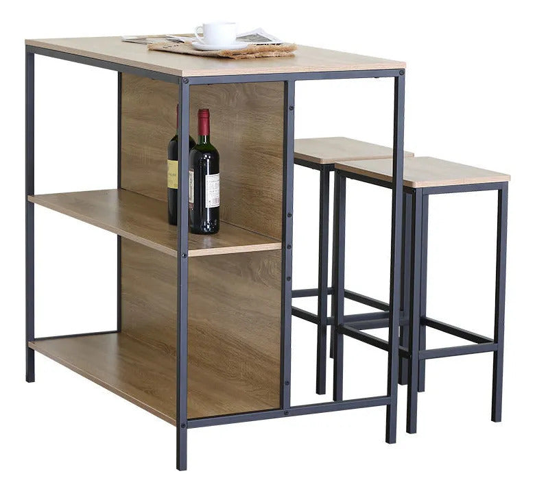 Barra Mesa Desayunador C/2 Butacas Hierro Y Mdf Berlina Home