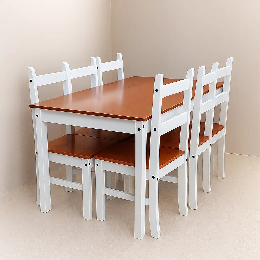 Juego de Comedor Bicolor de 4 Sillas – Mesa Madera Natural y Blanco