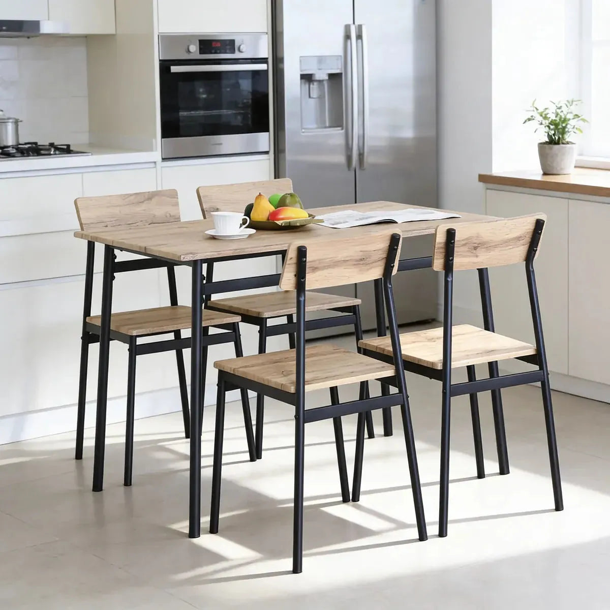 Juego Comedor Mesa C/4 Sillas Hierro Y Madera