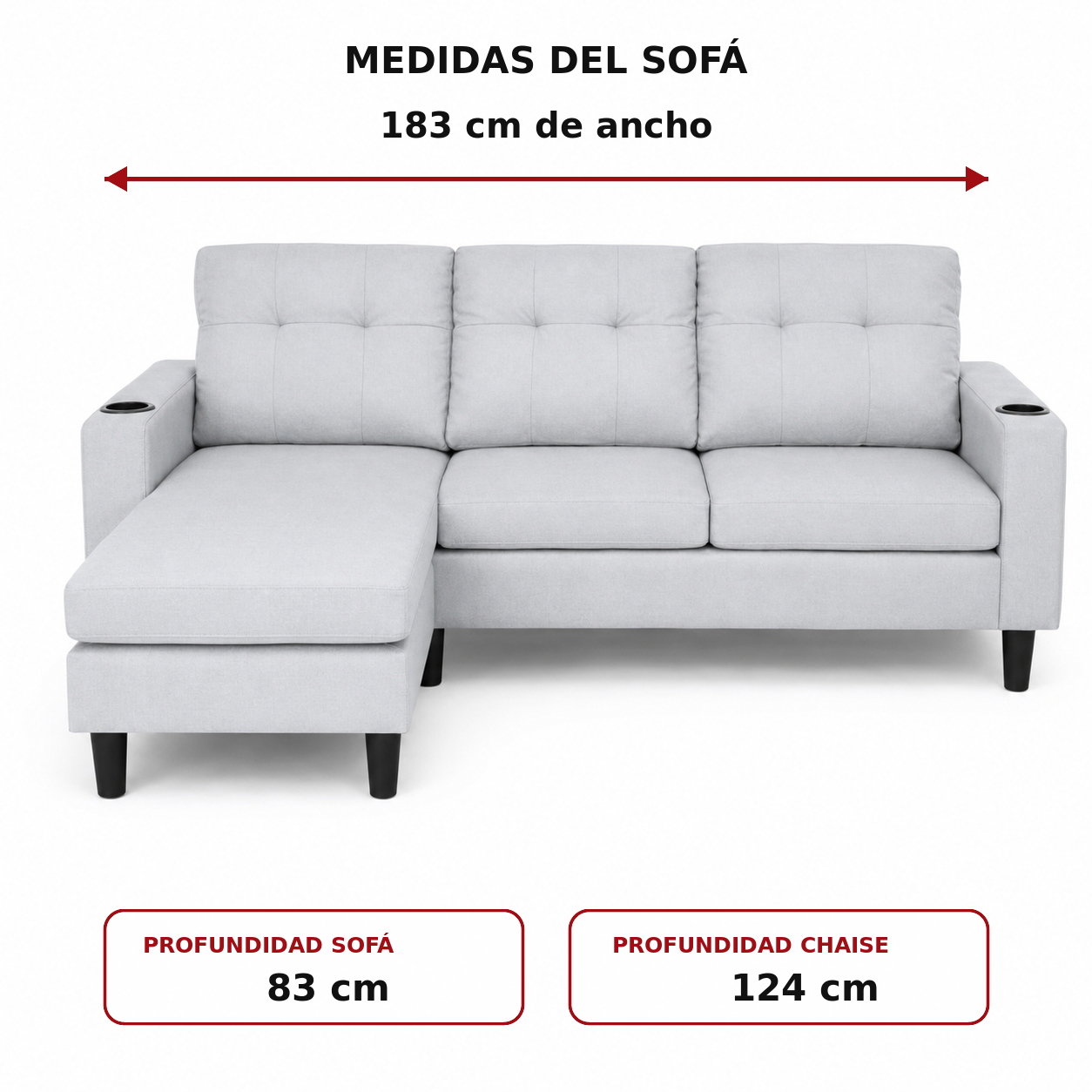 Sofá de Living de 3 Cuerpos con Chaise Longue