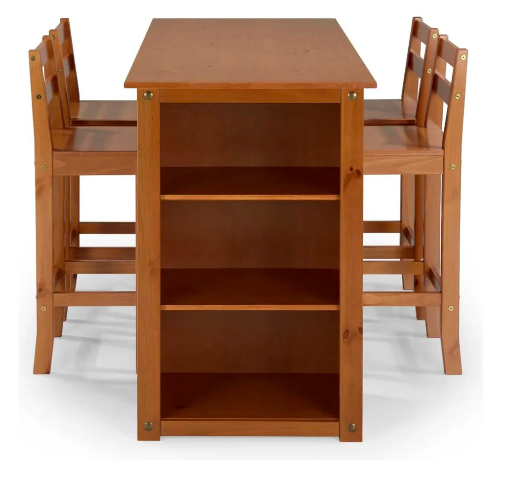 Mesa desayunadora / Barra con estantería lateral + banquetas