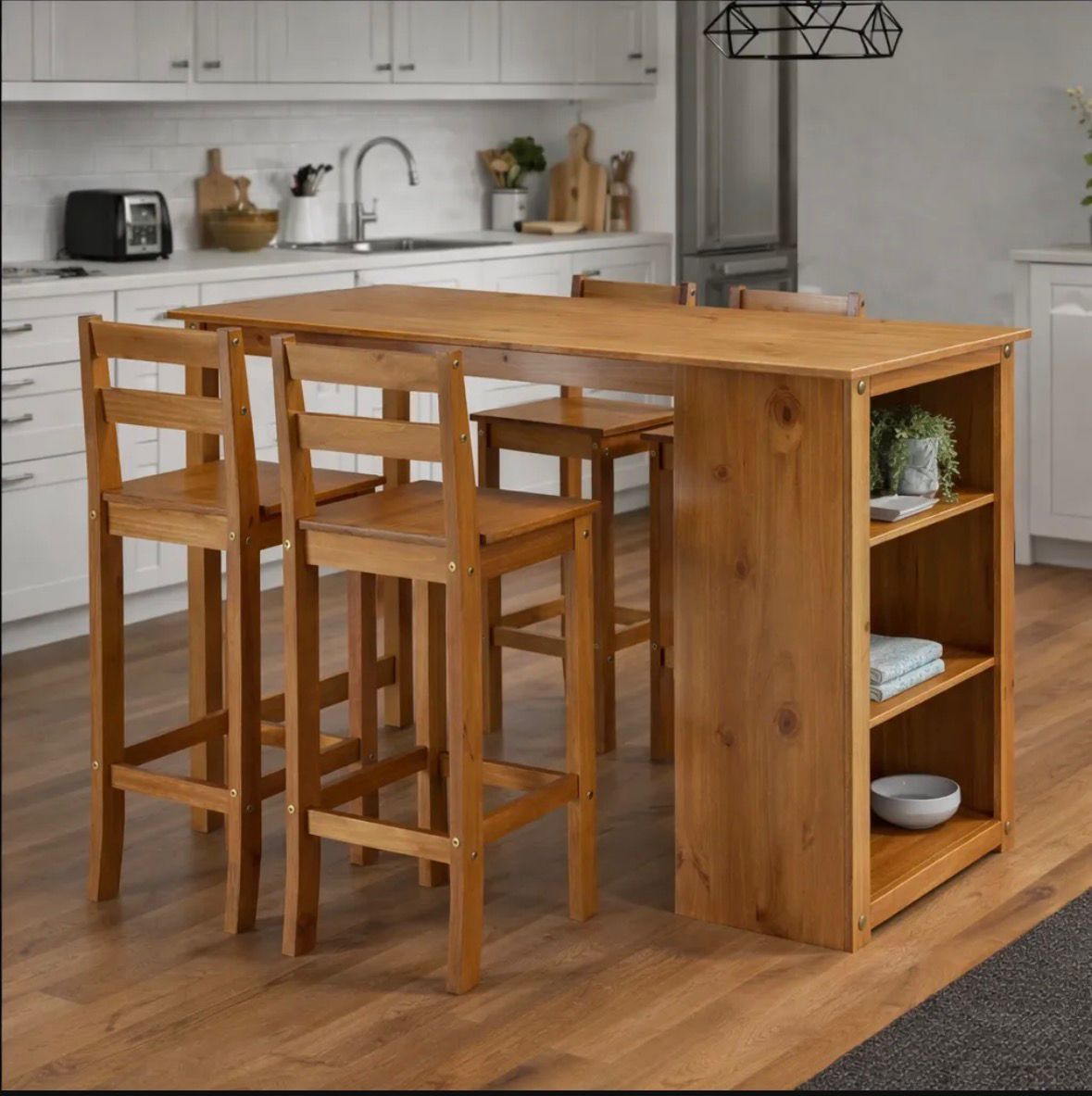 Mesa Barra Desayunador de Madera con Estantes Laterales