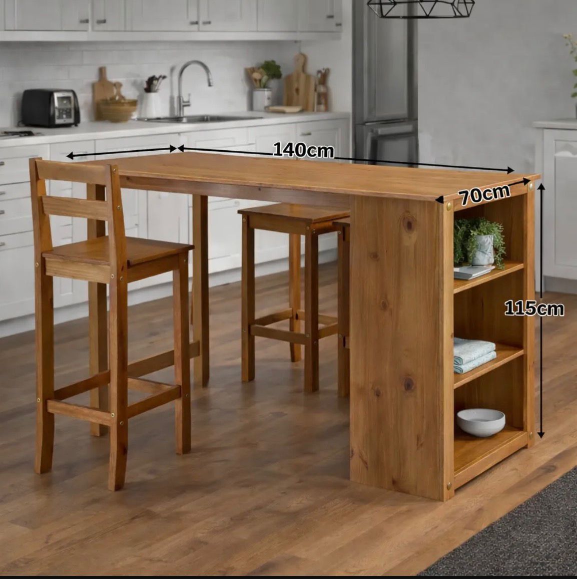 Mesa Barra Desayunador de Madera con Estantes Laterales