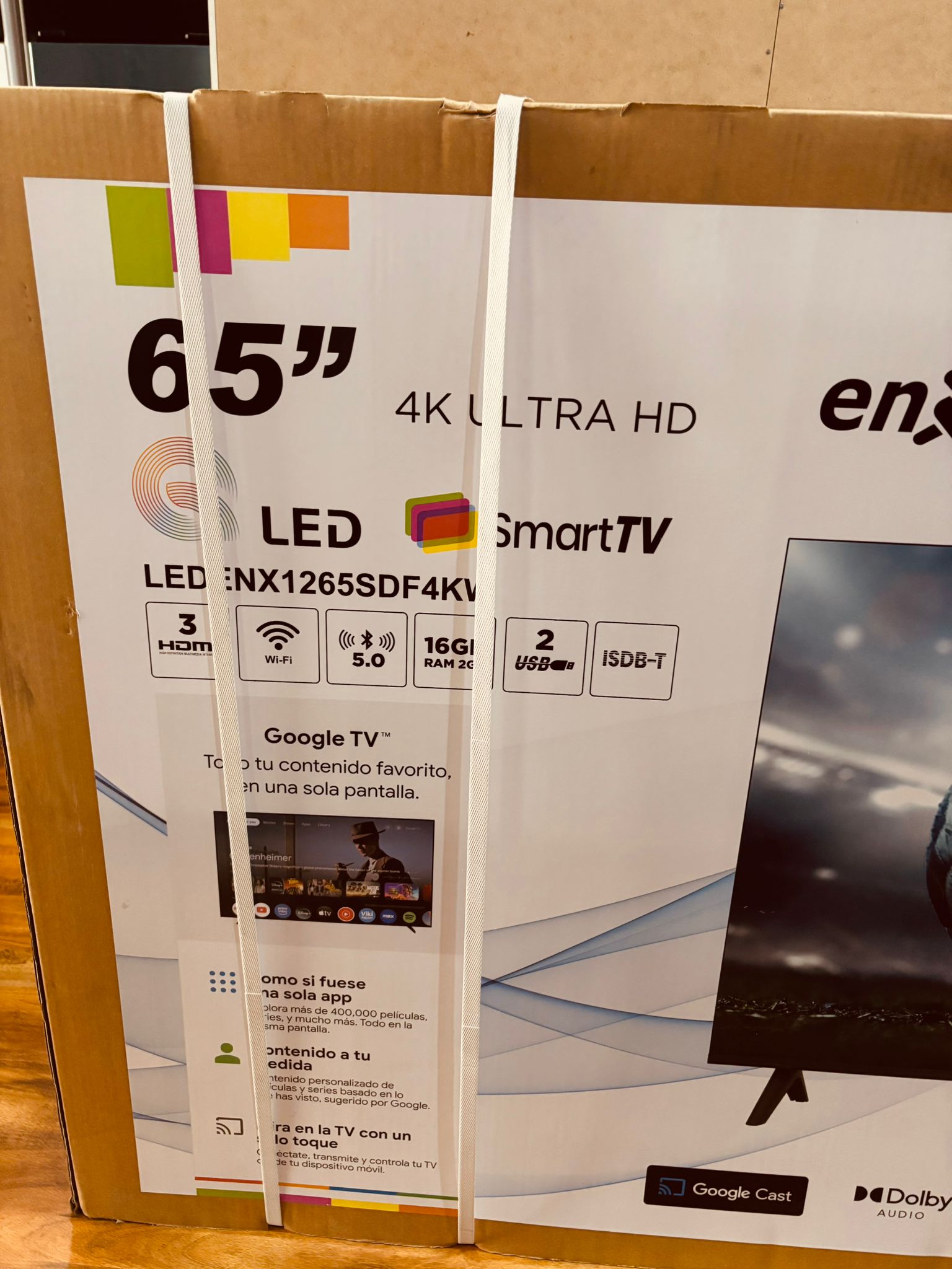 Smart TV Enxuta 65” 4K Ultra HD con Google TV y Dolby Audio