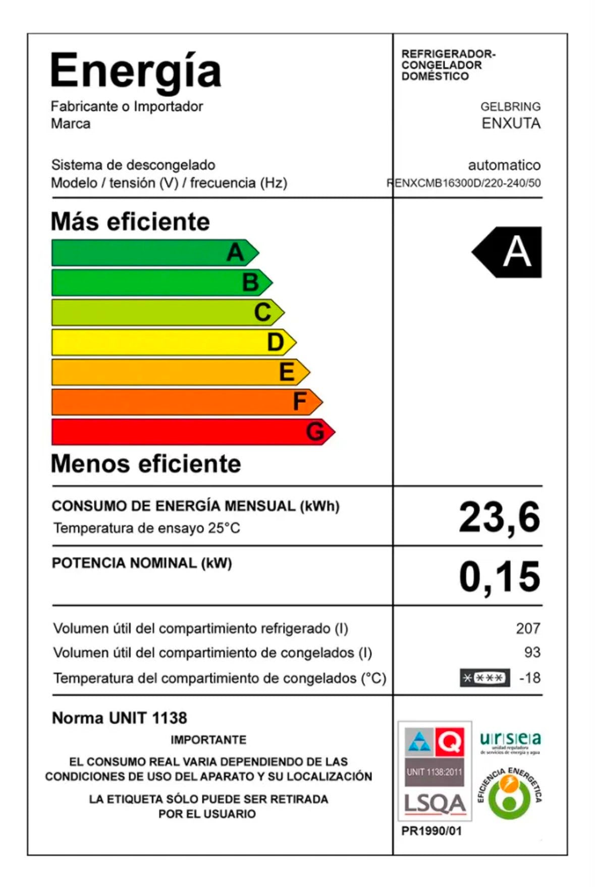 Heladera Enxuta Frío Seco 304 L Negra con Dispensador (Sin Caja)